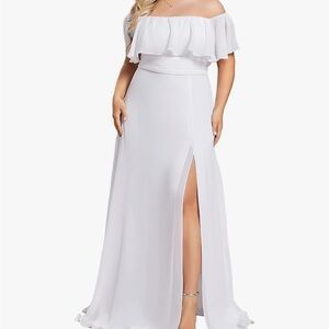 Summer Chiffon Strapless Off Shoulder Short Sleeves Split Semi Formal